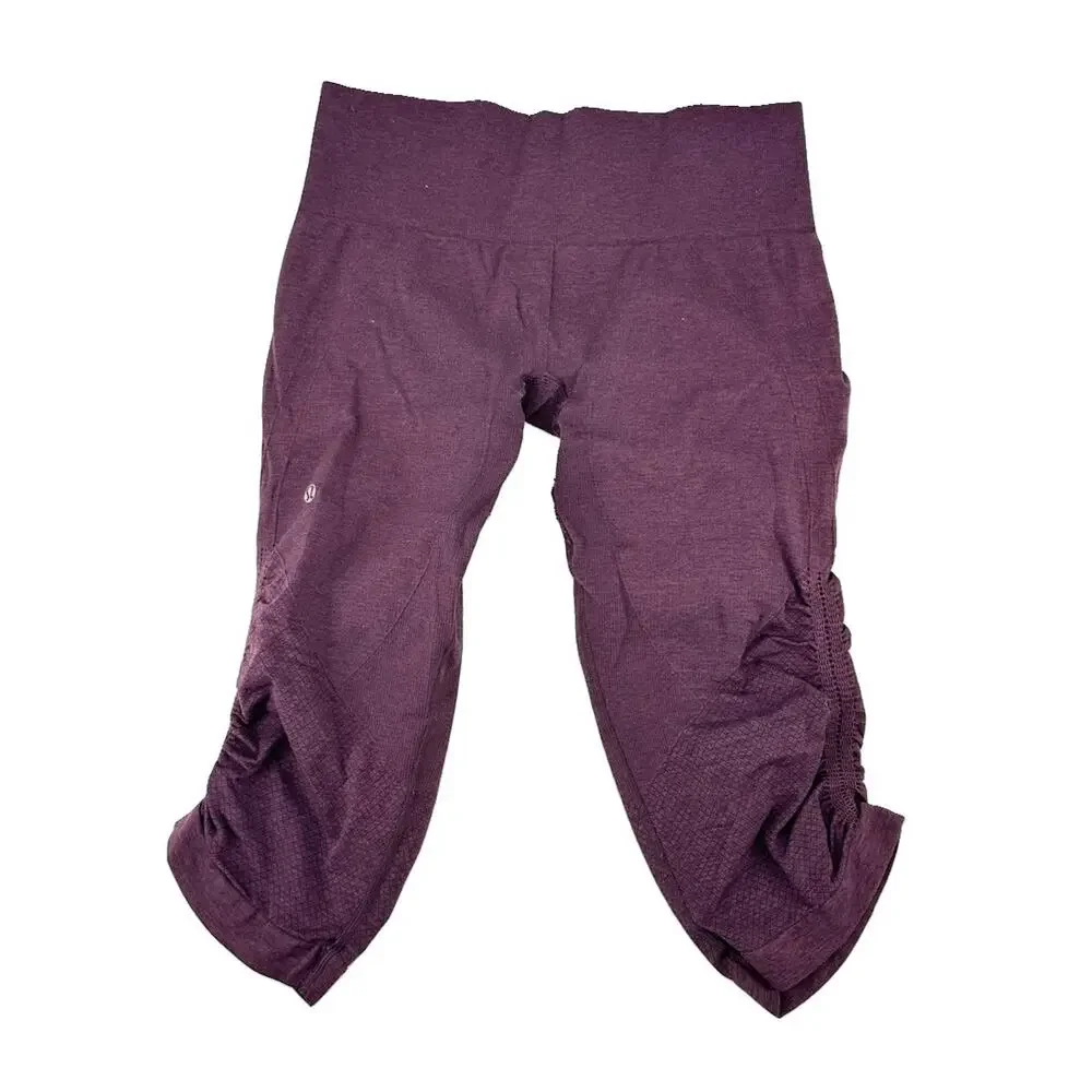 Lululemon Size 8 Women In The Flow Crop Ribbed Ruched Seamless Leggings 44-1